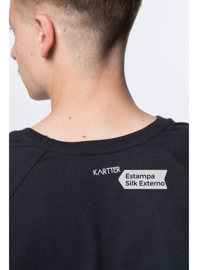 7036 camiseta masculina preta algodao manga raglan kartter silk externo