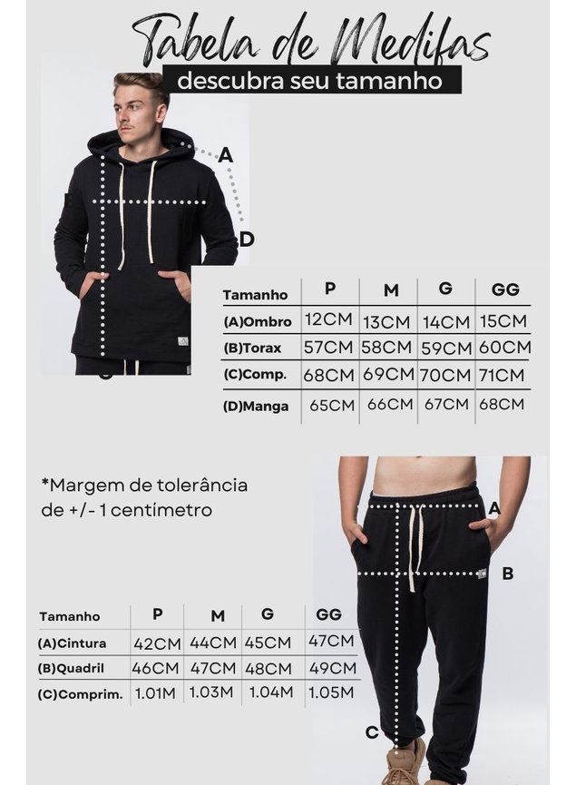 7031 conjunto masculino moletom preto kartter tabela medidas