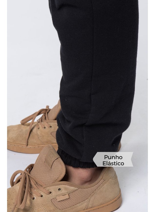 6092 calca jogger de moletom preto c bolso tras kartter punhos