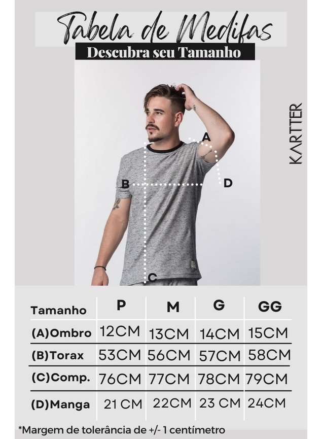 tabela de medidas kartter camisetas produto